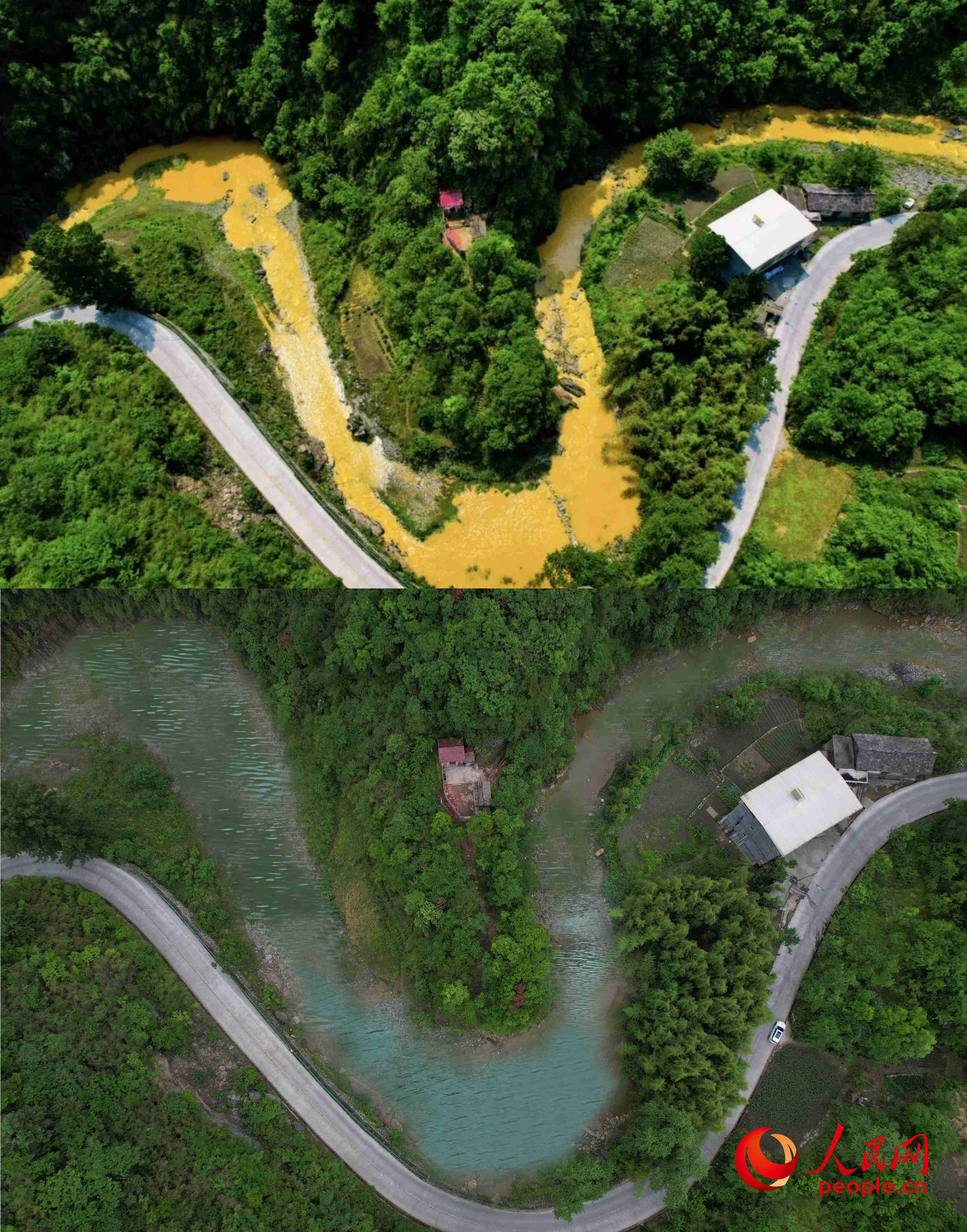 厚子河仇家灣河段治理前后。受訪者供圖